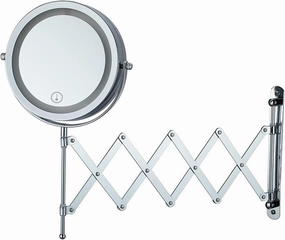 Makeup Mirror with Light, 7" Round Extendable Mirror Wall Mounted Magnifying Mirror Double-Sided Bathroom Shaving Mirror 360° Swivel Vanity Mirror, for Bathrrom, Charge by USB