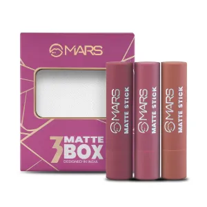 MARSS Matte Box Set of 3 Lipsticks for Women, Long-Lasting Smooth Finish, Moisturising, One Swipe Pigmentation - (3x3.2 gm) (02-Peaches & Nudes)