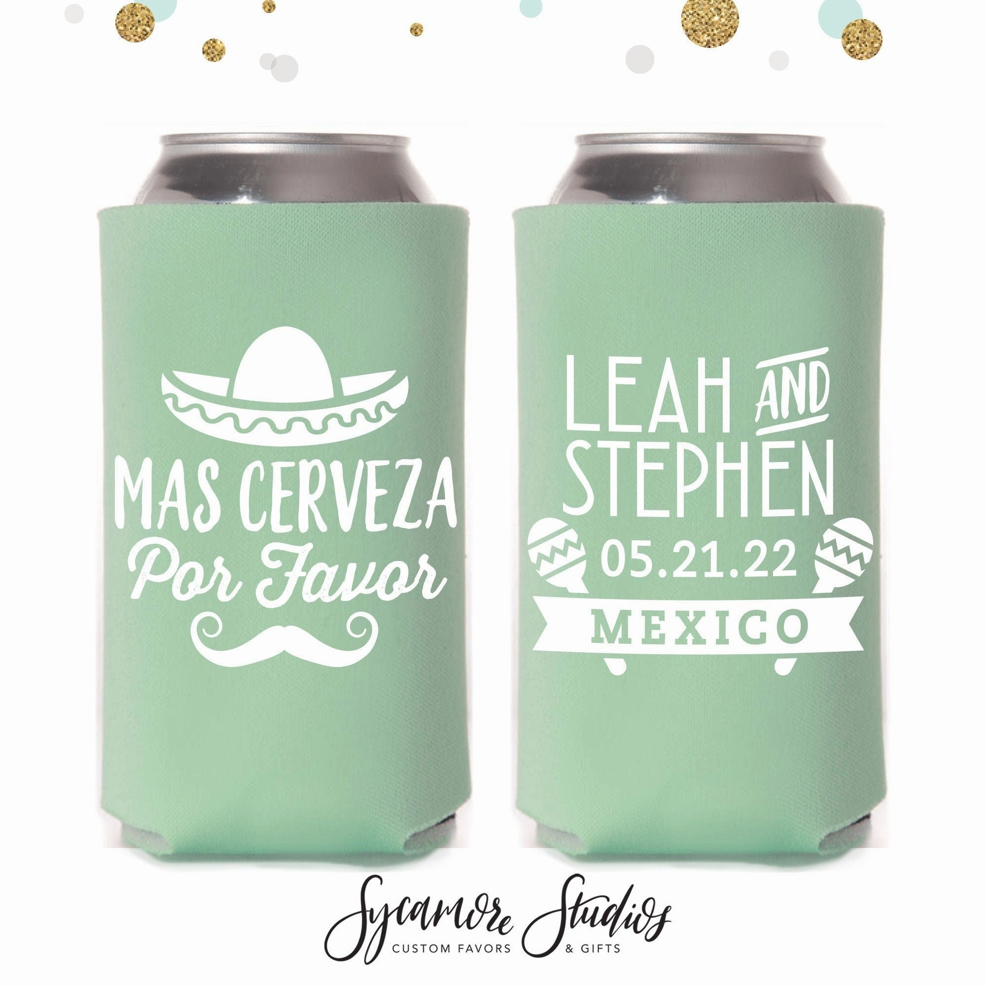 Mas Cerveza Por Favor - Slim 12oz Wedding Can Cooler #117S