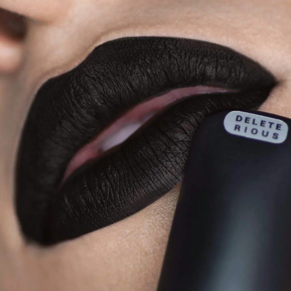 Matte Black Lipstick - DELETERIOUS, by Kuckian - Goth - Brush & Diamonds - Halloween - ULTRA LONG LASTING - Clean, Vegan & Cruelty Free