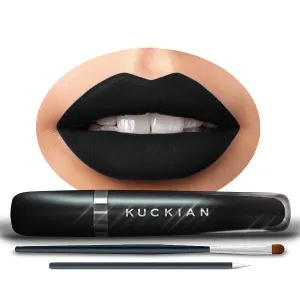 Matte Black Lipstick - DELETERIOUS, by Kuckian - Goth - Brush & Diamonds - Halloween - ULTRA LONG LASTING - Clean, Vegan & Cruelty Free