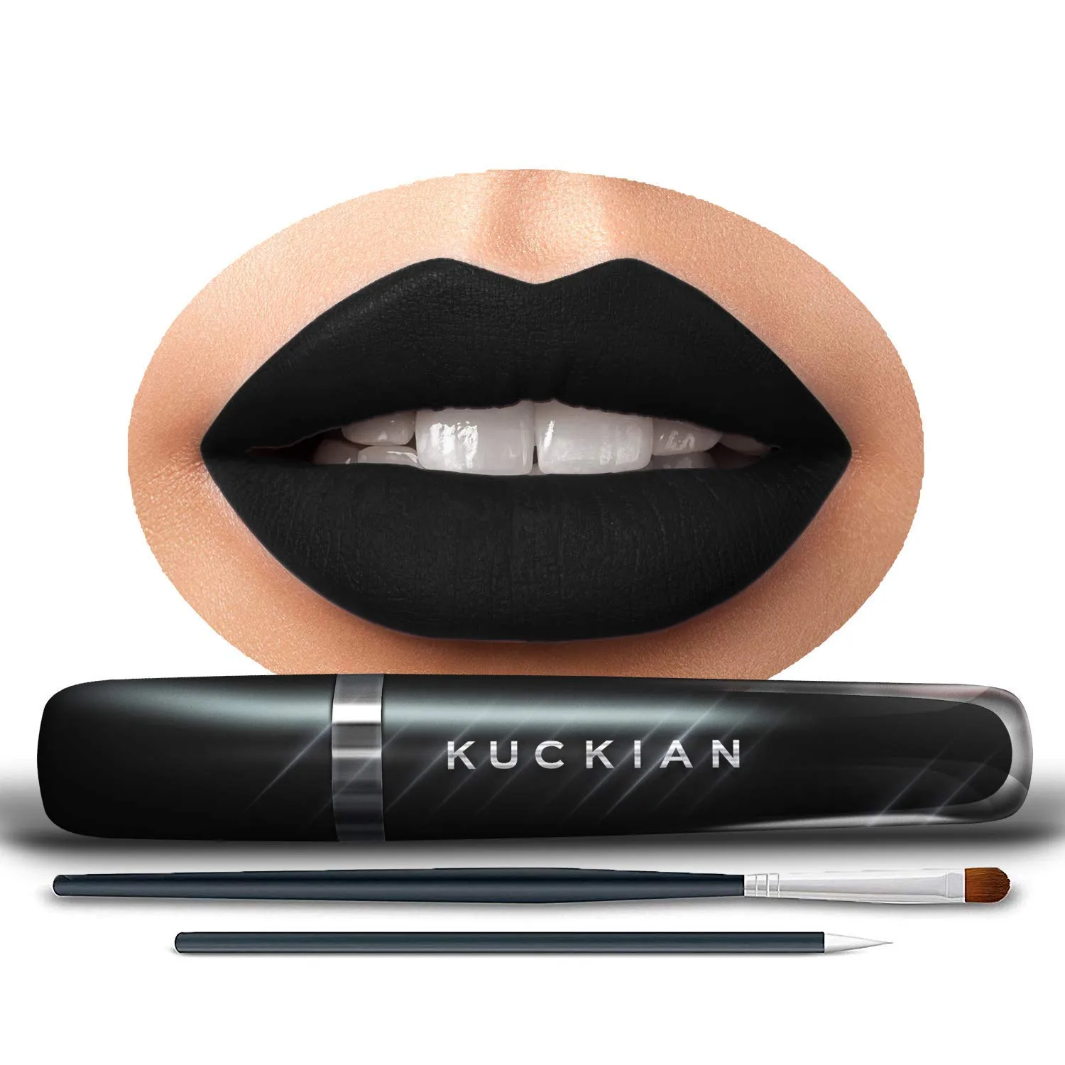 Matte Black Lipstick - DELETERIOUS, by Kuckian - Goth - Brush & Diamonds - Halloween - ULTRA LONG LASTING - Clean, Vegan & Cruelty Free