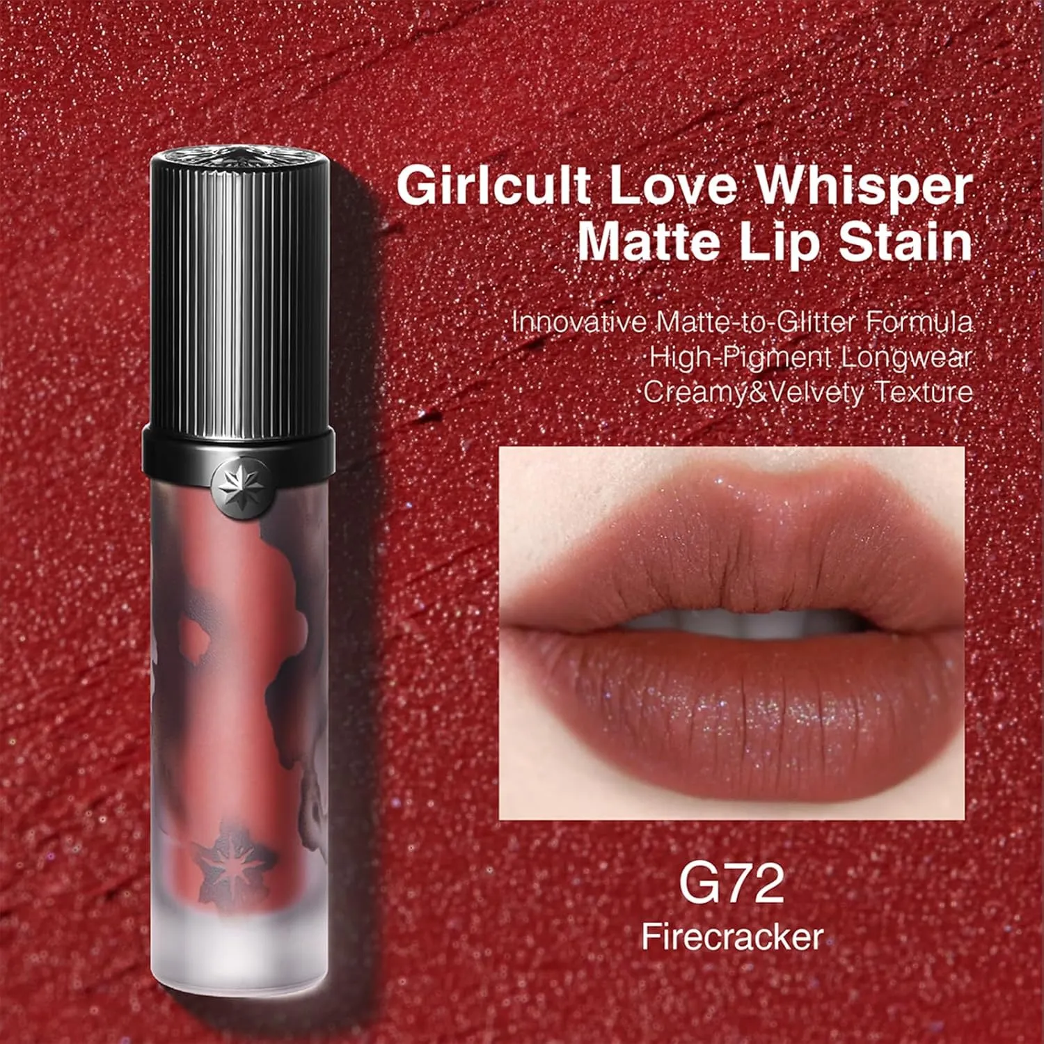 Matte Lip Stain – Lightweight Velvet Lip Tint, Long Lasting Liquid Lipstick, Transfer Resistant, Non-Drying & Smudge Proof Formula (G72)