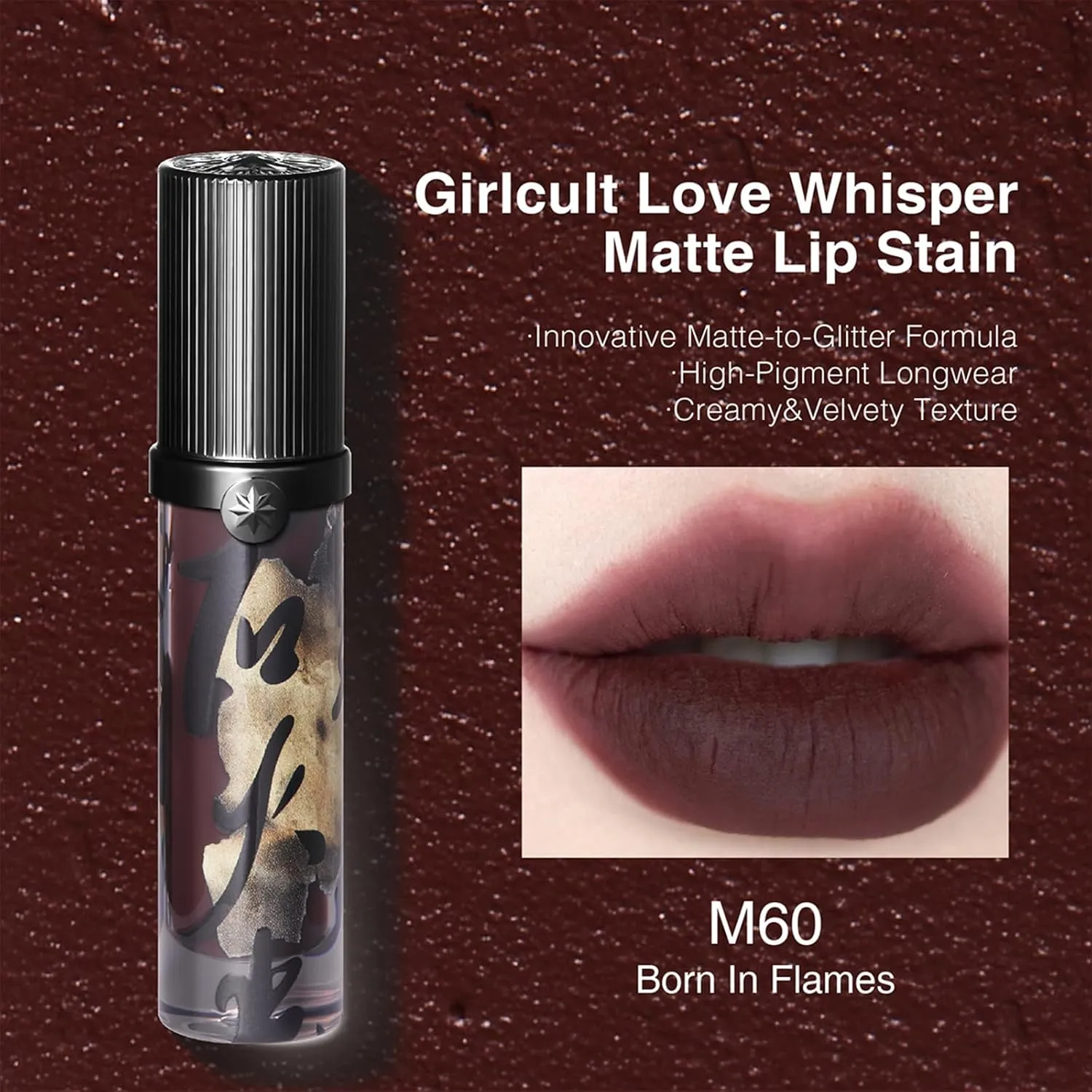 Matte Lip Stain – Lightweight Velvet Lip Tint, Long Lasting Liquid Lipstick, Transfer Resistant, Non-Drying & Smudge Proof Formula (M60)