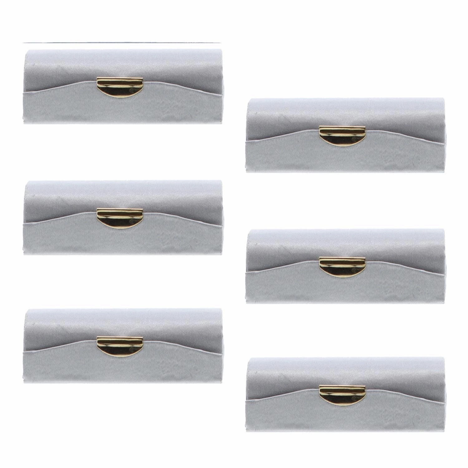 Motique Accessories Silver Solid Satin Ladies Lipstick Case With Mirror Purse Holder Set of 6