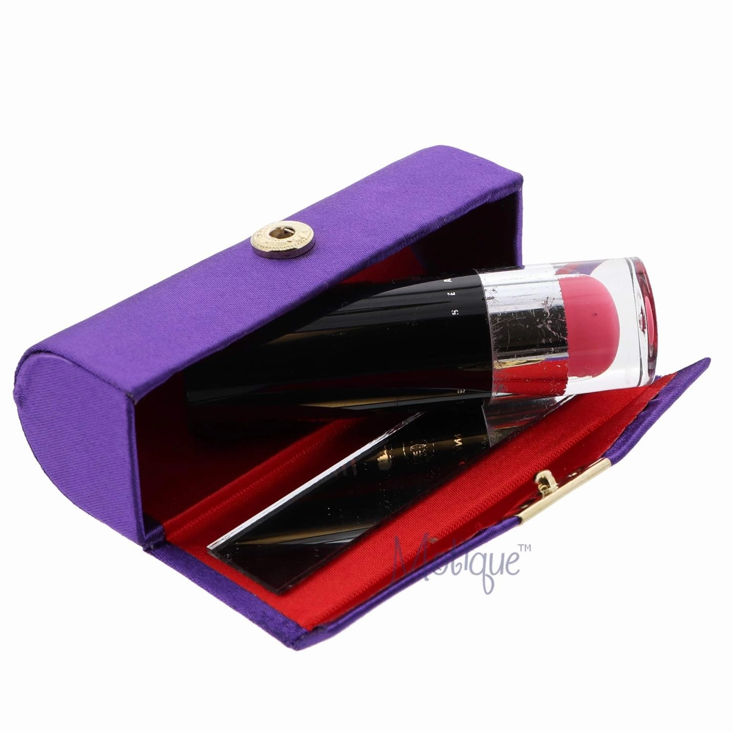 Motique Accessories Solid Satin Ladies Lipstick Case With Mirror Purse Holder Set of 6 (Purple)