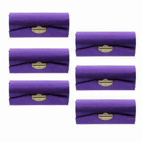 Motique Accessories Solid Satin Ladies Lipstick Case With Mirror Purse Holder Set of 6 (Purple)