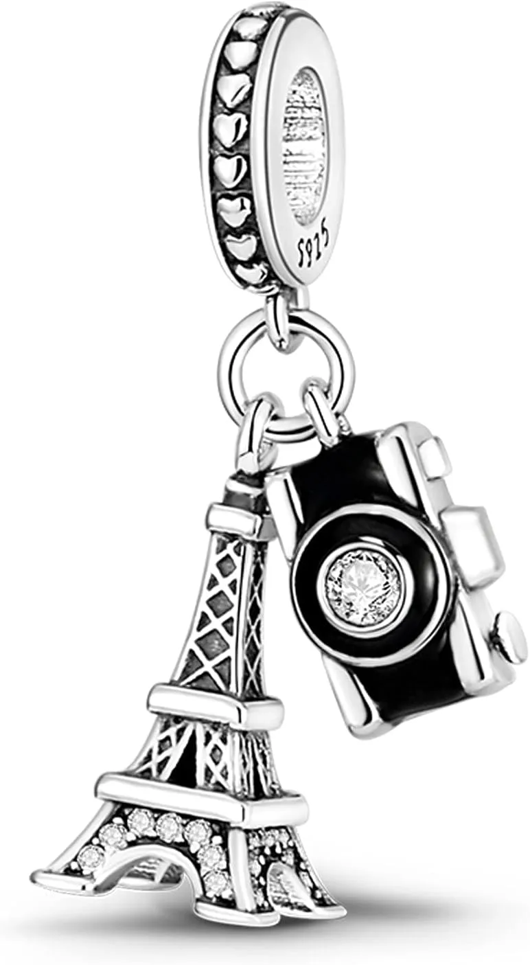 MULA 925 Sterling Silver Charms for Bracelets and Necklaces Lipstick and Bag Dangle Pendants Tower Camera Beads Jewelry Charms for Women