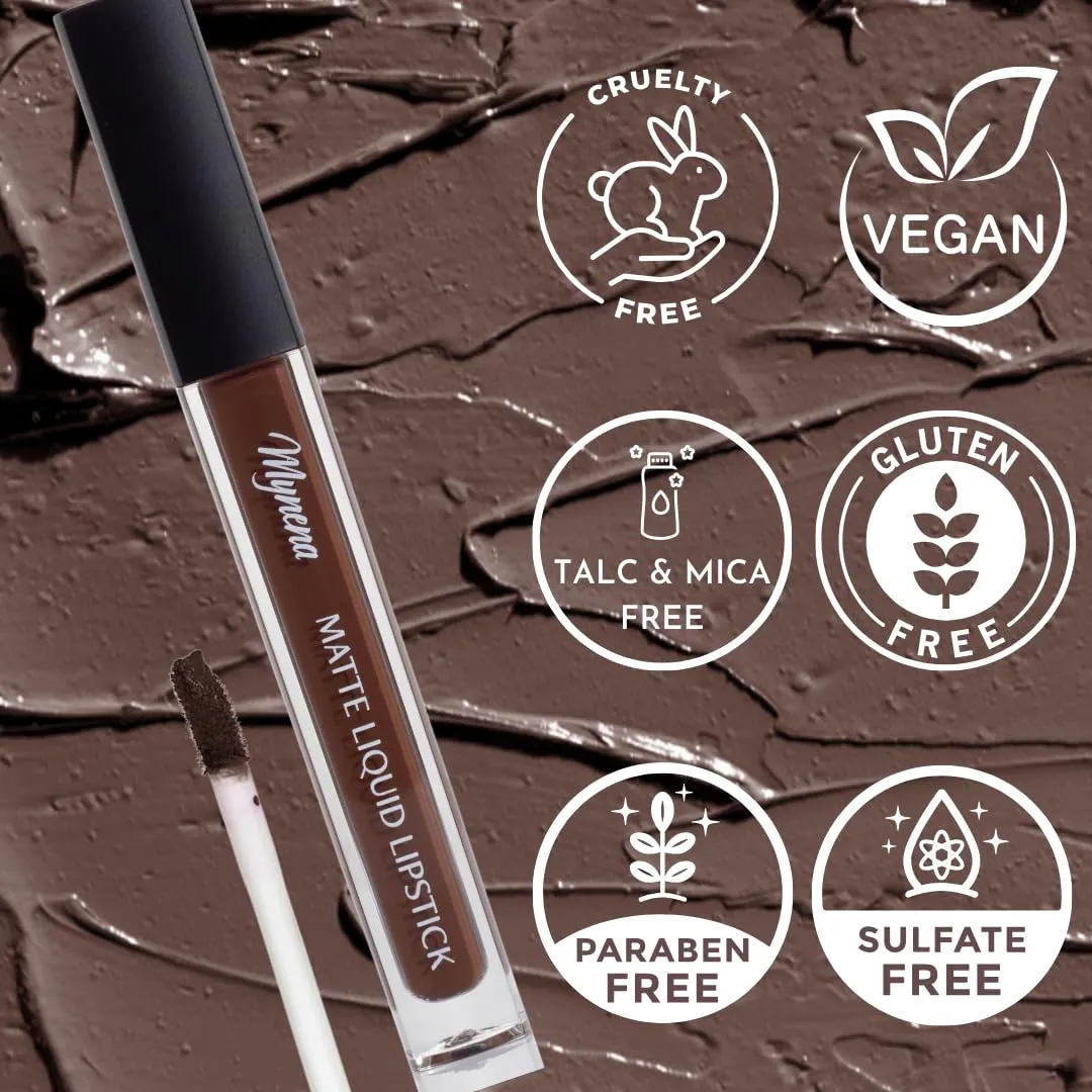 Mynena Brown Lip Stain Long-Lasting Waterproof | Lightweight Comfortable Non-Drying | High Pigment Intense Color Liquid Matte Lipstick | Paraben-Free Talc-Free Vegan & Cruelty-Free | Cyndia