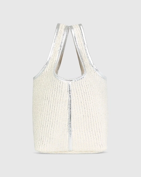 Paola Bucket Bag in Silver Painted Raffia
