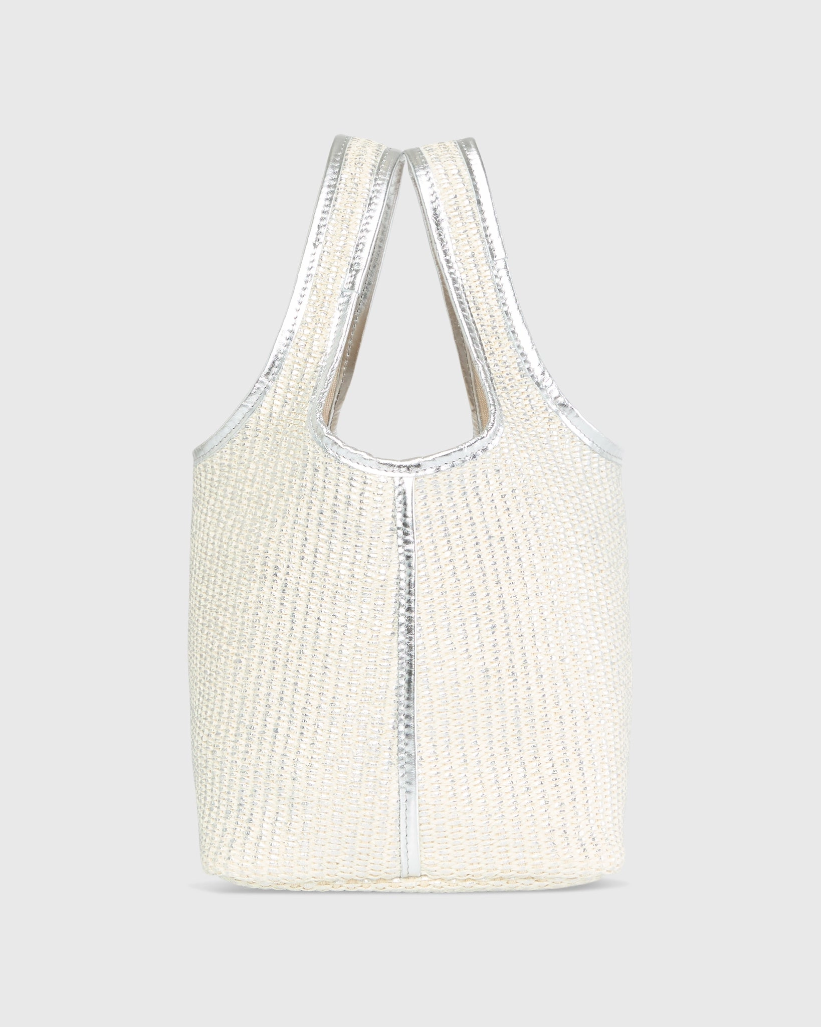 Paola Bucket Bag in Silver Painted Raffia