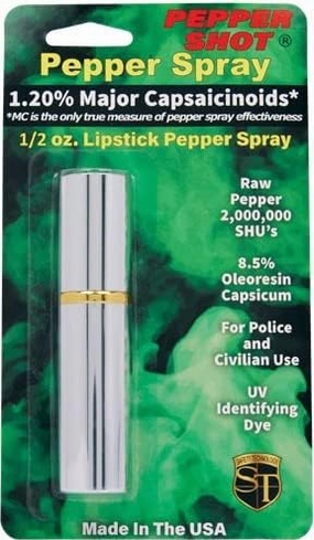 Pepper Shot 1.2% Mc 1/2 Oz Lipstick Pepper Spray Silver