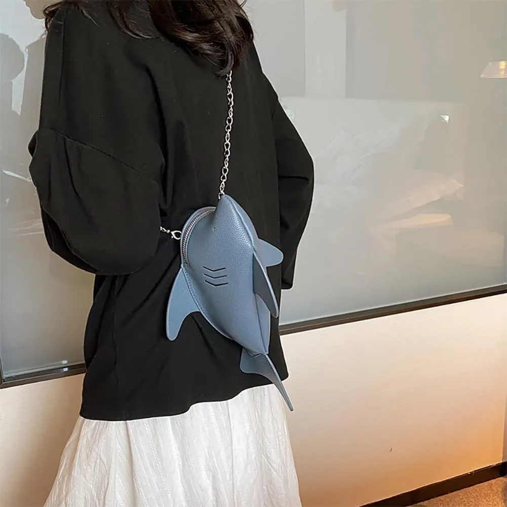 PU Cute Funny 3D Shark Shoulder Crossbody Bag, Creative Cartoon Chain Phone Bag, Animal Style Dolphin Wallet Purse For Women