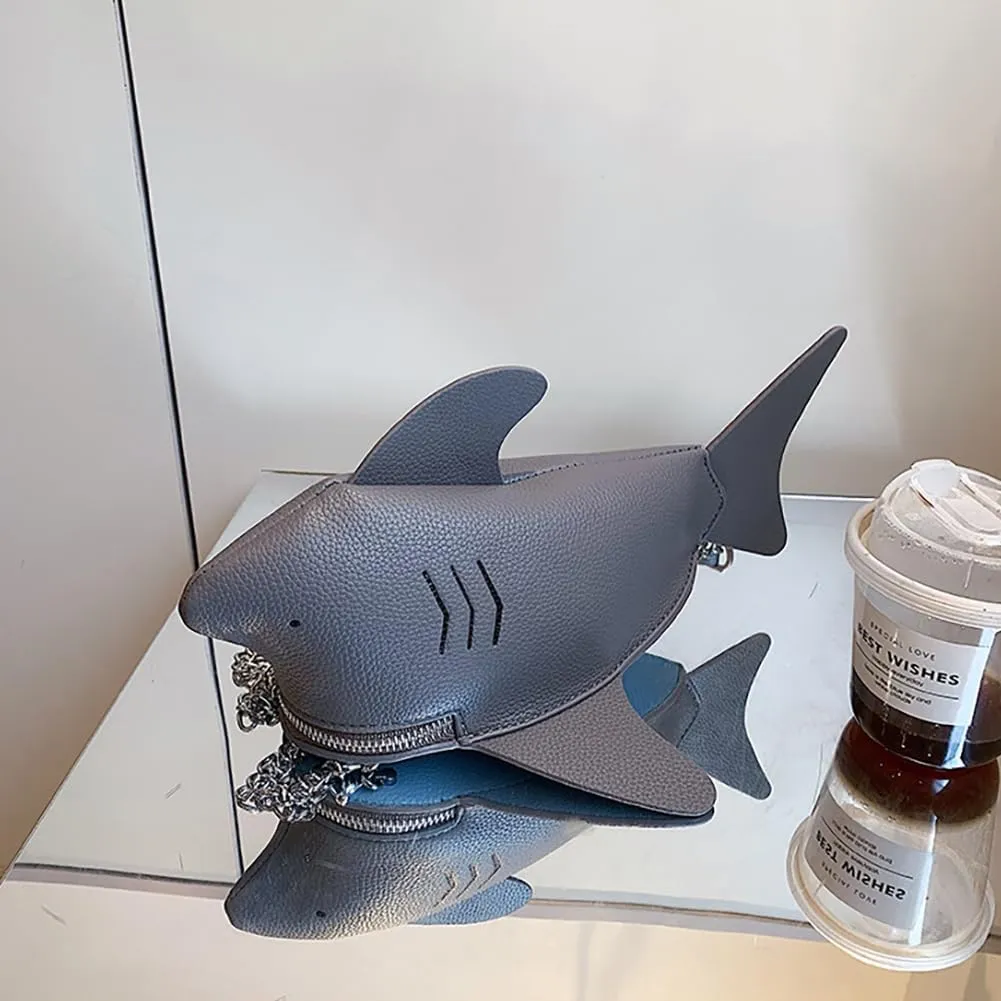 PU Cute Funny 3D Shark Shoulder Crossbody Bag, Creative Cartoon Chain Phone Bag, Animal Style Dolphin Wallet Purse For Women