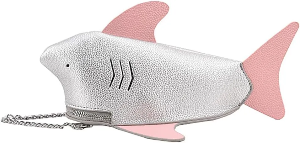 PU Cute Funny 3D Shark Shoulder Crossbody Bag, Creative Cartoon Chain Phone Bag, Animal Style Dolphin Wallet Purse For Women