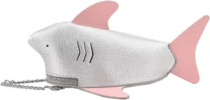 PU Cute Funny 3D Shark Shoulder Crossbody Bag, Creative Cartoon Chain Phone Bag, Animal Style Dolphin Wallet Purse For Women