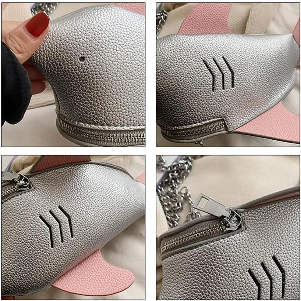 PU Cute Funny 3D Shark Shoulder Crossbody Bag, Creative Cartoon Chain Phone Bag, Animal Style Dolphin Wallet Purse For Women