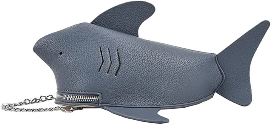 PU Cute Funny 3D Shark Shoulder Crossbody Bag, Creative Cartoon Chain Phone Bag, Animal Style Dolphin Wallet Purse For Women