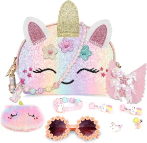 Purse for Little Girls,Girls Jewelry Pretend Play,Unicorn Gifts for girls,Crossbody Bags for Kid