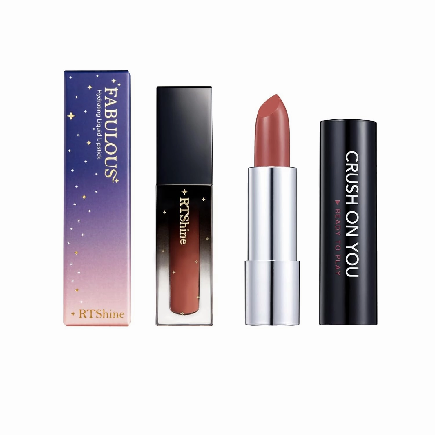 READY TO SHINE Matte Vegan Creamy Satin Lipstick and Lip Glow Set- (302-Close to You 104-#ALLURE) CRUSH ON YOU