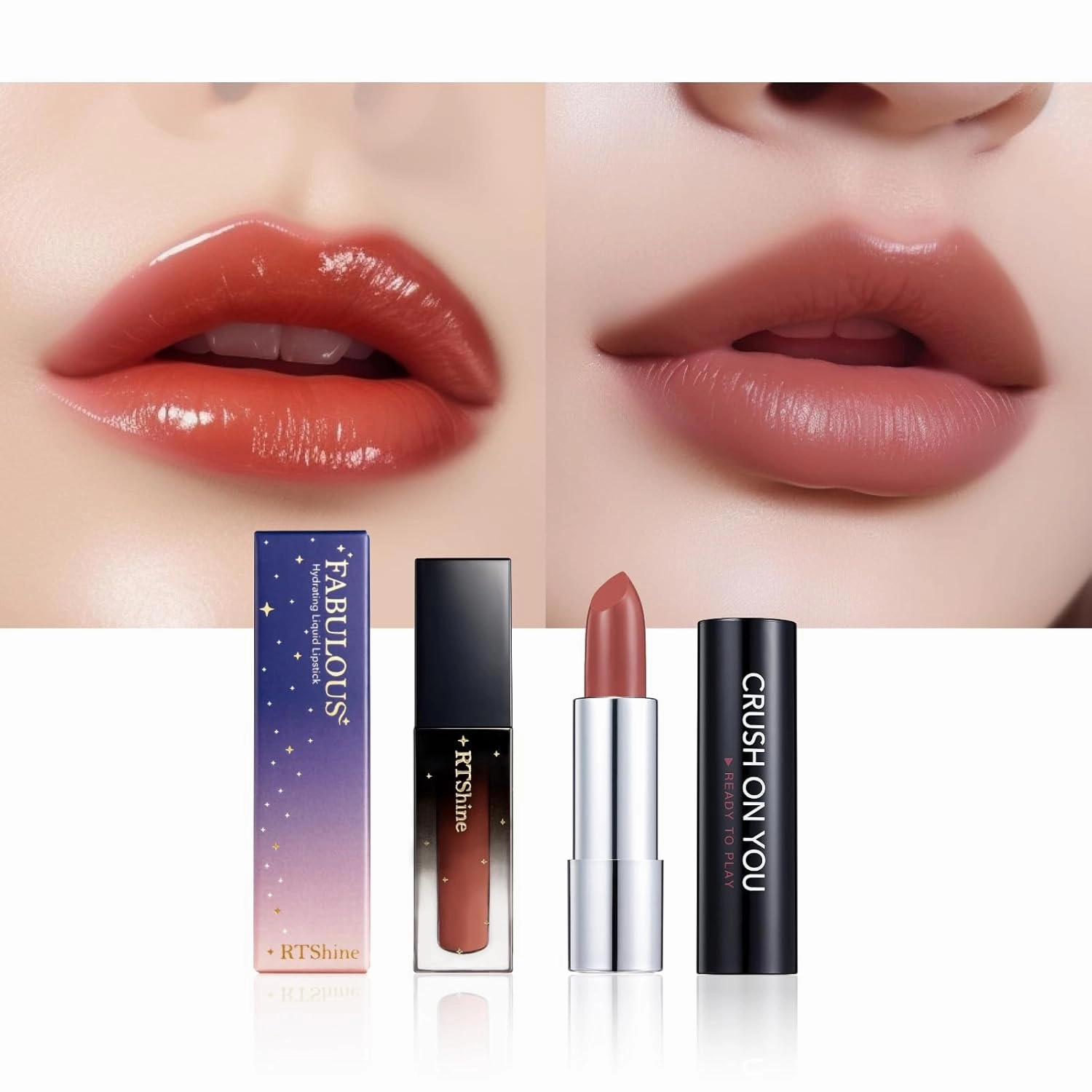 READY TO SHINE Matte Vegan Creamy Satin Lipstick and Lip Glow Set- (302-Close to You 104-#ALLURE) CRUSH ON YOU