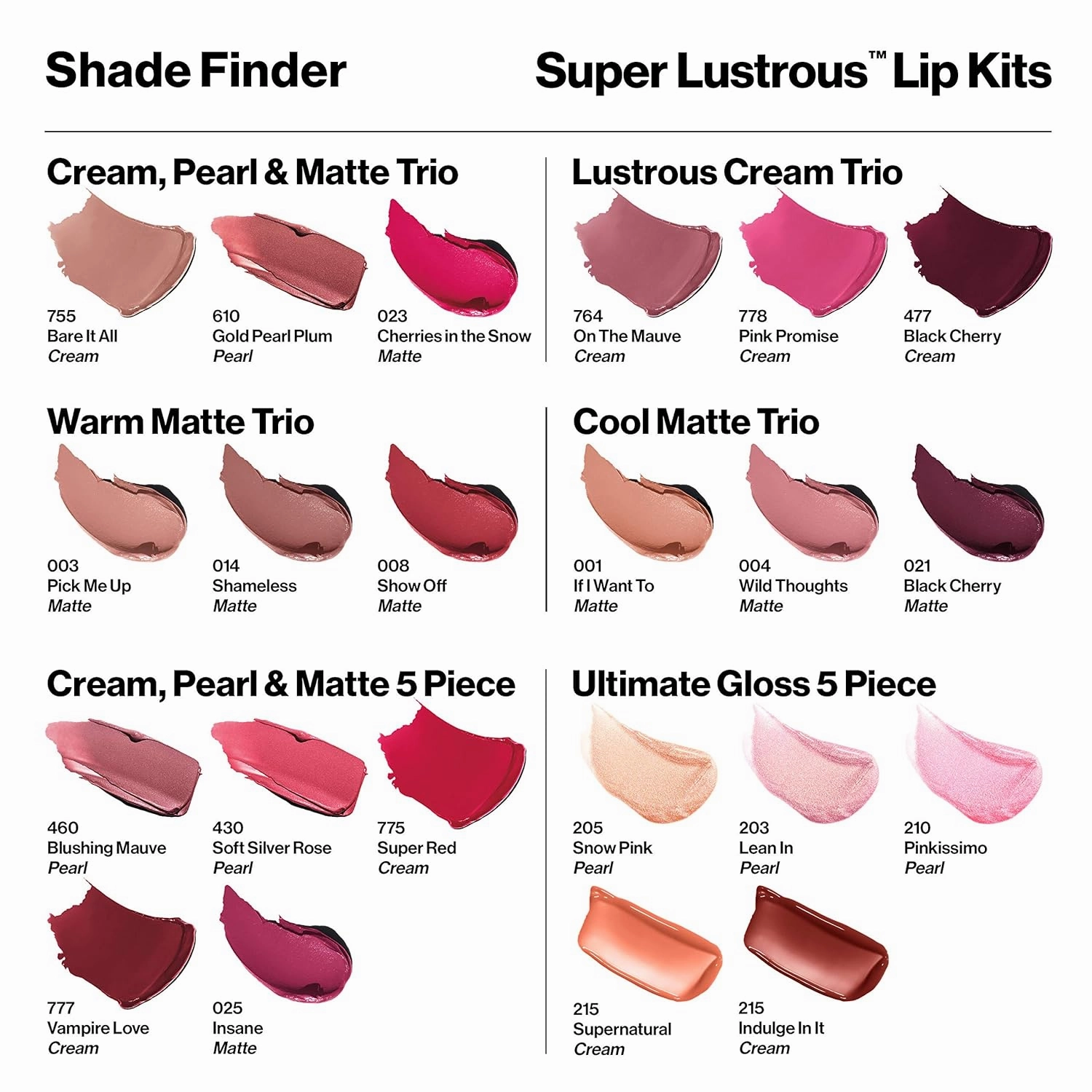 Revlon Super Lustrous 3-Piece Lipstick Gift Set, High Impact, Matte Finish, 003 Pick Me Up, 014 Shameless, 008 Show Off, 0.45 Oz