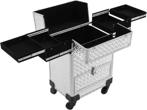 Rolling Makeup Case, Cosmetic Travel Trolley Storage Sliding Drawer, Large Capacity Salon Barber Case 7 Compartments for Cosmetologist Nail Tech Hairstylist