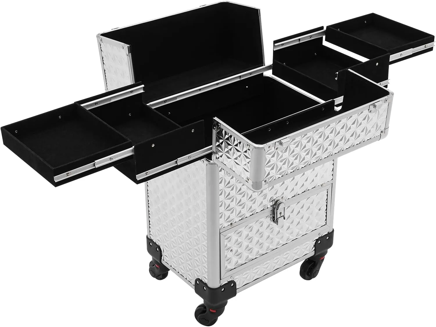 Rolling Makeup Case, Cosmetic Travel Trolley Storage Sliding Drawer, Large Capacity Salon Barber Case 7 Compartments for Cosmetologist Nail Tech Hairstylist