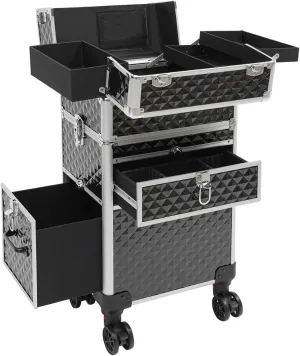 Rolling Makeup Case, Large Makeup Case 13.8X9.8X38.4 Inches ABS & Aluminum Alloy With Wheels & Shoulder Strap For Makeup Artists, Hair Stylists, Travel Storage