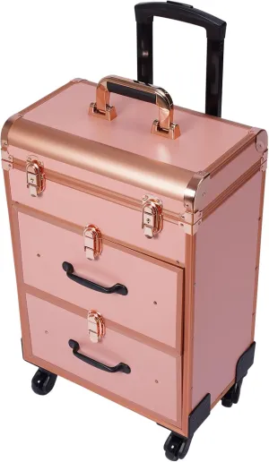 Rolling Makeup Train Case,Cosmetic Storage Organizer,Rolling Trolley Cosmetic Case for Makeup Artist Nail Technician,Black (Gold)