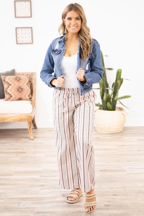 Sage and Blush Stripe Elastic Waist Pants