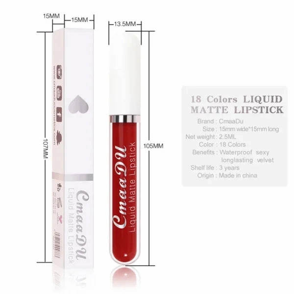 Sexy Long-Lasting Velvet Matte Lip Gloss – Liquid Lipstick for Women, Nonstick Cup, Waterproof Red Lip Makeup