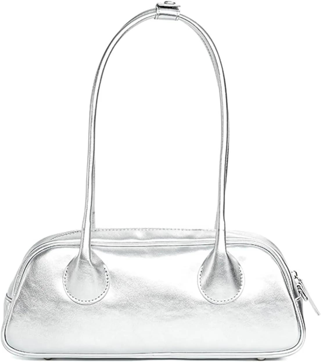 Shoulder Bag for Women, Leather Fashion Ladies Tote Handbag, Shoulder Purse with Zipper (Silver)