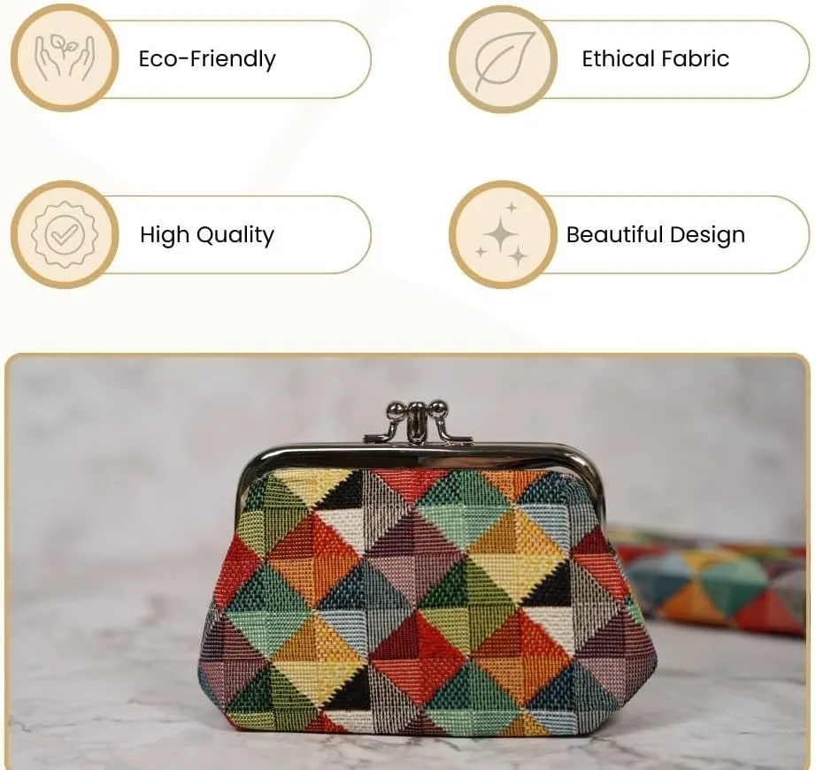Signare Tapestry Double Pocket Change Pouch Kiss lock Coin Purse for Women