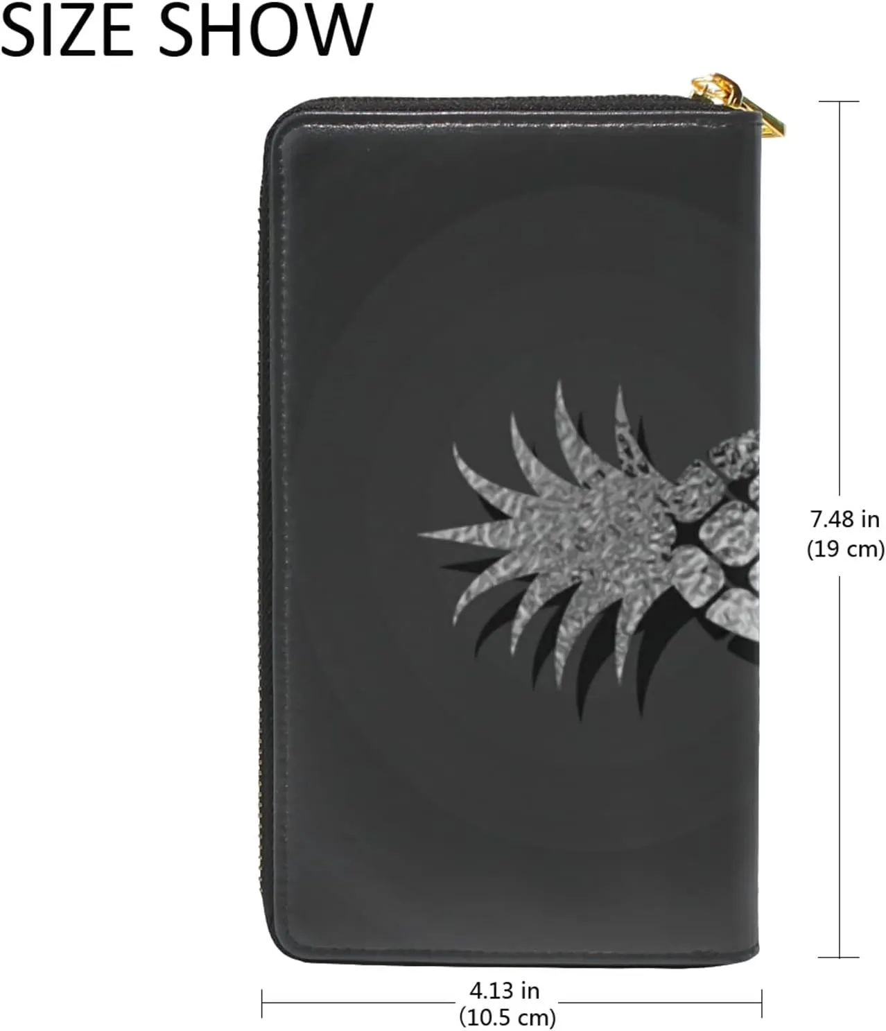 Silver Glittering Pineapple Glossy Exotic Fruit on Dark Leather Long Wallet Organizer with Zipper Purse Clutch Bag for Women Men Key Card Coin Passport Checkbook