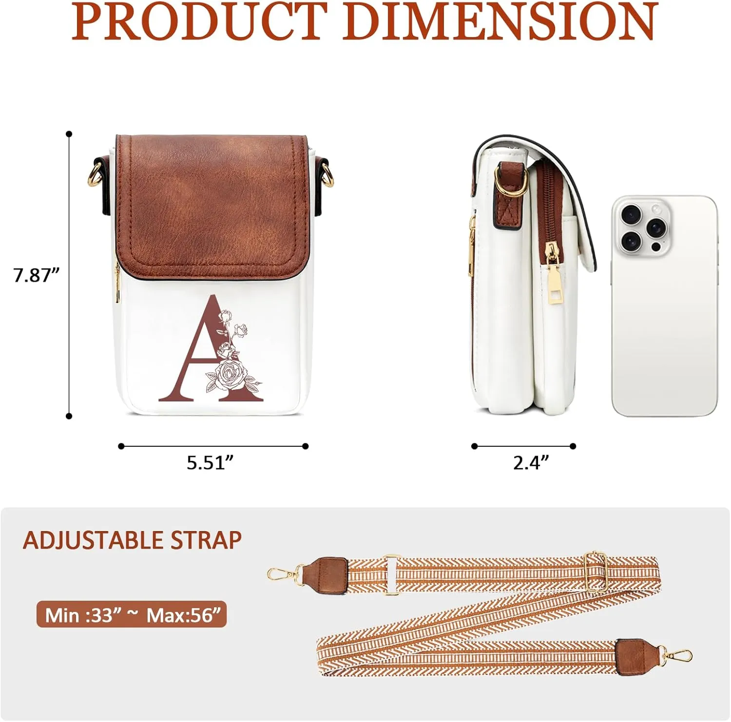 Small Personalized Initial Crossbody Bag for Women Cell Phone Leather Purse Wallet Birthday Gift