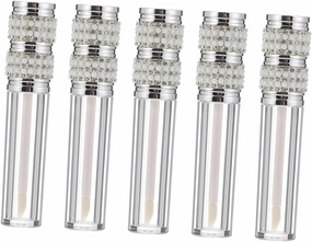 SOIMISS 5pcs Gloss Bottle Makeup Cosmetic Sparkly Women Empty Bottles Lip Gel Bottles Refillable Lip Gloss Container Lipstick Bottle Lip Gloss Tube Rhinestones Silver