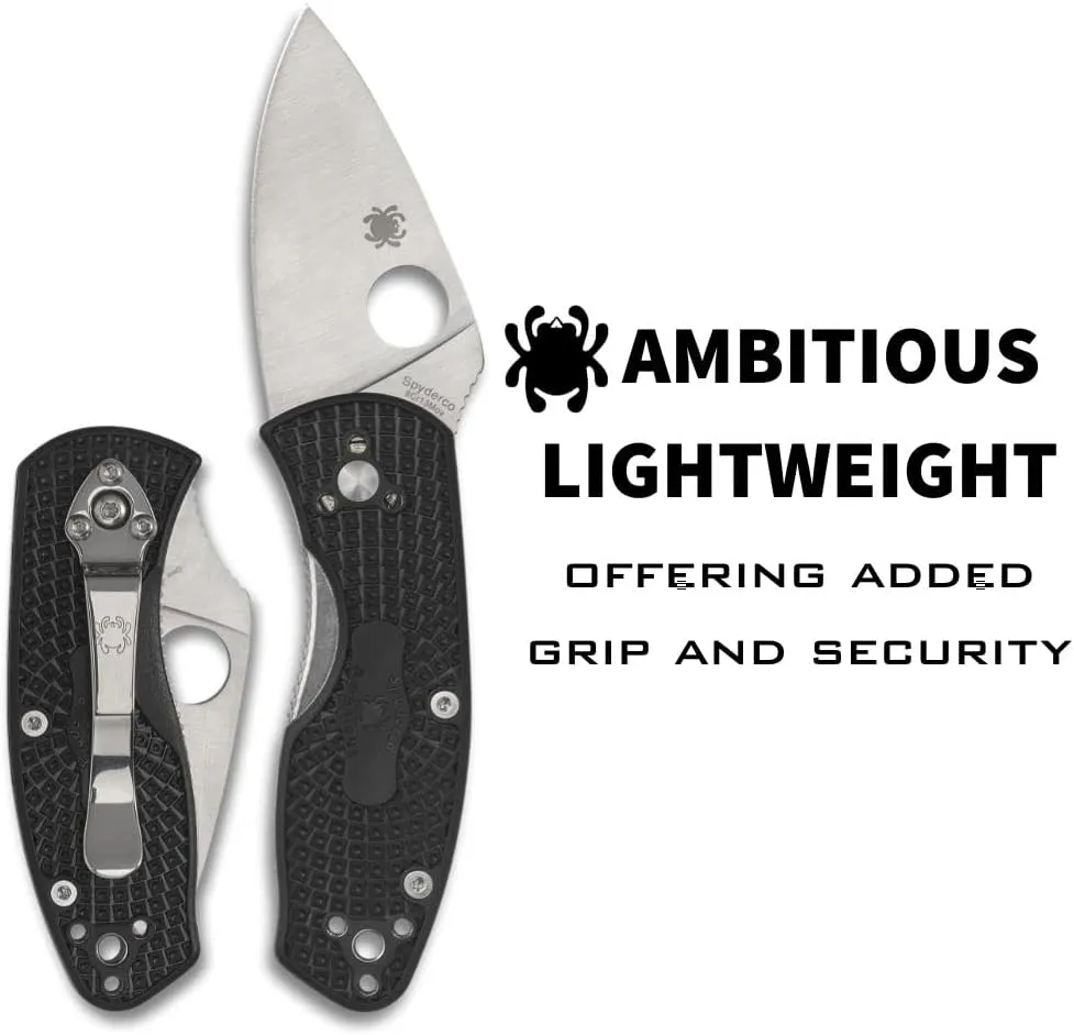Spyderco Ambitious Lightweight Pocket Knife with 8Cr13MoV Stainless Steel Blade with Black FRN Handle