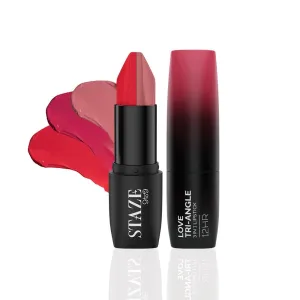 Stazeel 9To9 Love Tri-Angle 3 In 1 Matte Lipstick |3 Unique Shades In 1 | Transfer-Proof | 12 H Longstay | Non Drying Formula With Intense Color Payoff |02 Scarlet Whisper | 3.8 G