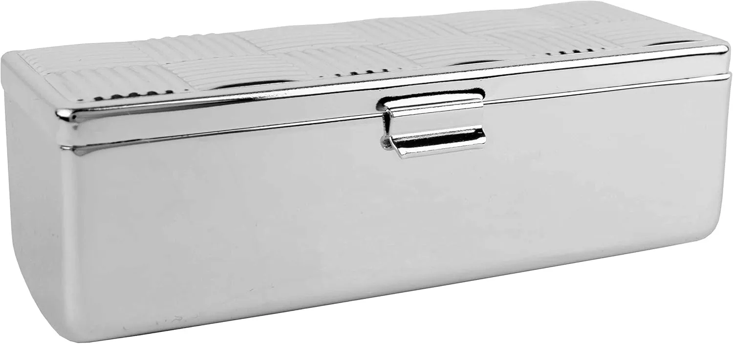 Stephanie Imports Set of 2 Rectangular Vintage Lipstick Cases With Glass Mirror (Silver Checker)