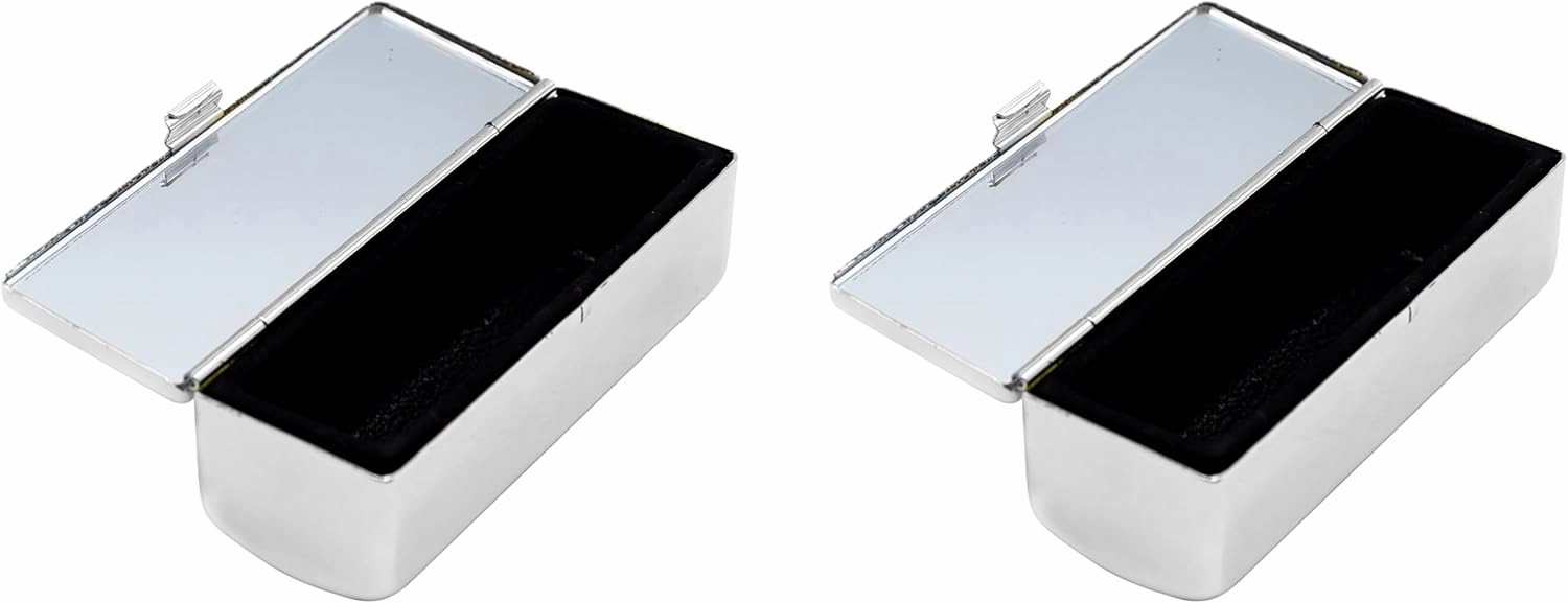 Stephanie Imports Set of 2 Rectangular Vintage Lipstick Cases With Glass Mirror (Silver Wave)
