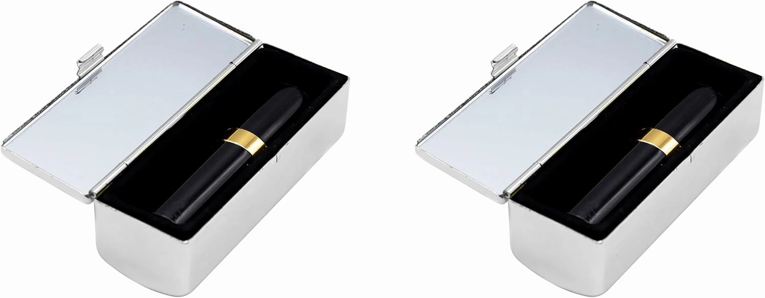 Stephanie Imports Set of 2 Rectangular Vintage Lipstick Cases With Glass Mirror (Silver Wave)