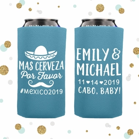 Tall Boy 16oz Wedding Can Cooler #115 - Mas Cerveza Por Favor