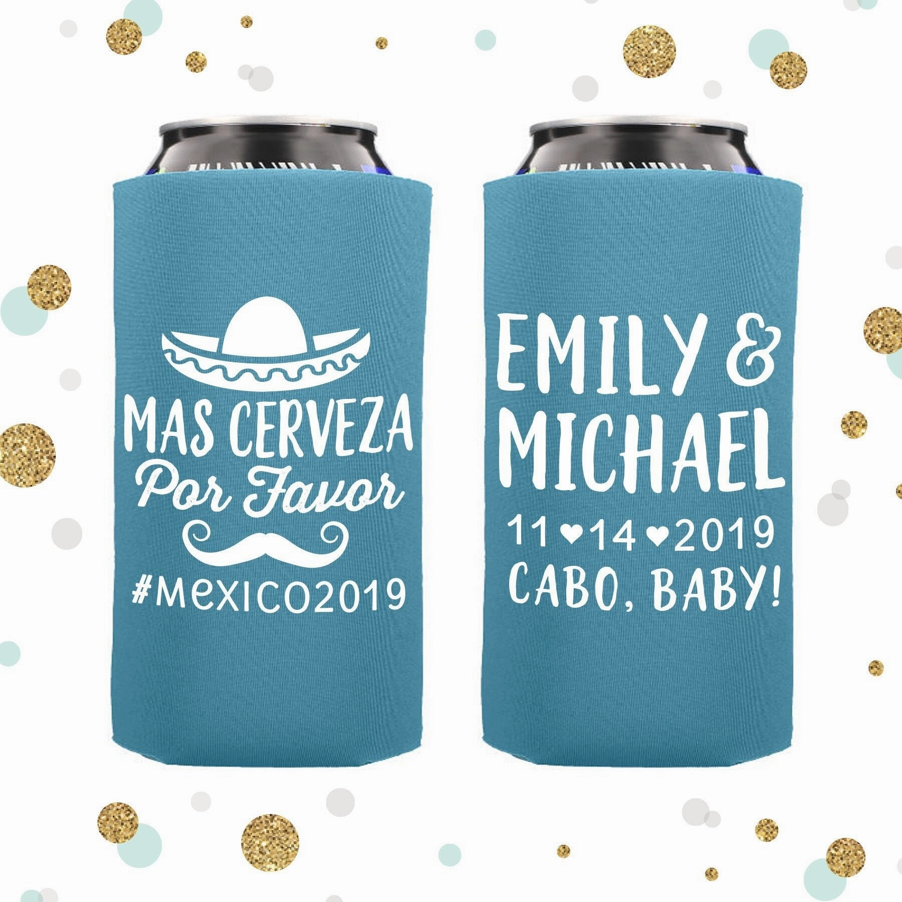 Tall Boy 16oz Wedding Can Cooler #115 - Mas Cerveza Por Favor