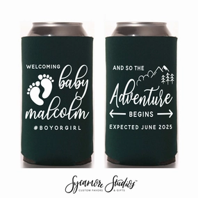 The Adventure Begins - Slim 12oz Baby Shower Can Cooler #4S
