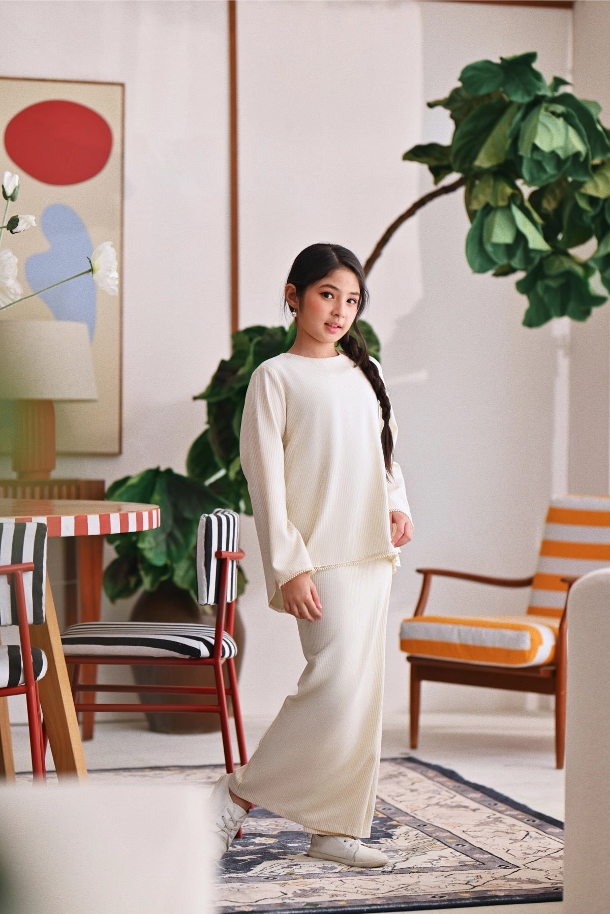 The Akari Folded Skirt - Cream Stripe
