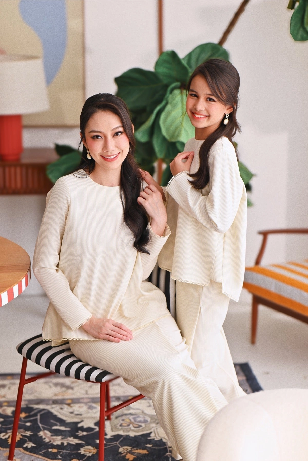 The Akari Folded Skirt - Cream Stripe