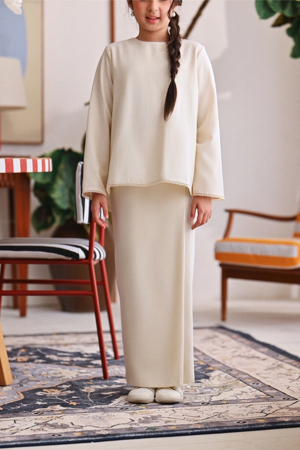 The Akari Folded Skirt - Cream Stripe