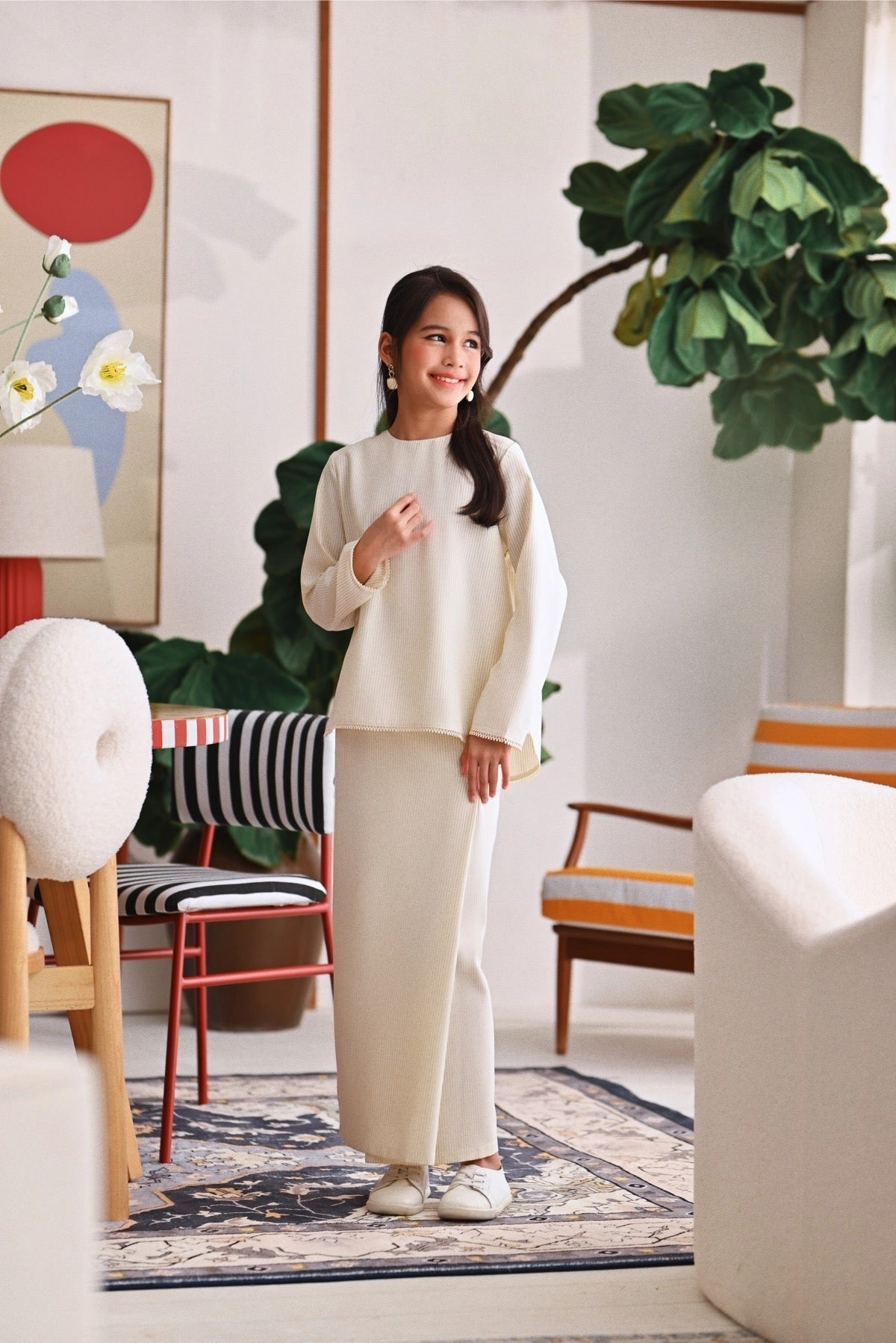 The Akari Folded Skirt - Cream Stripe
