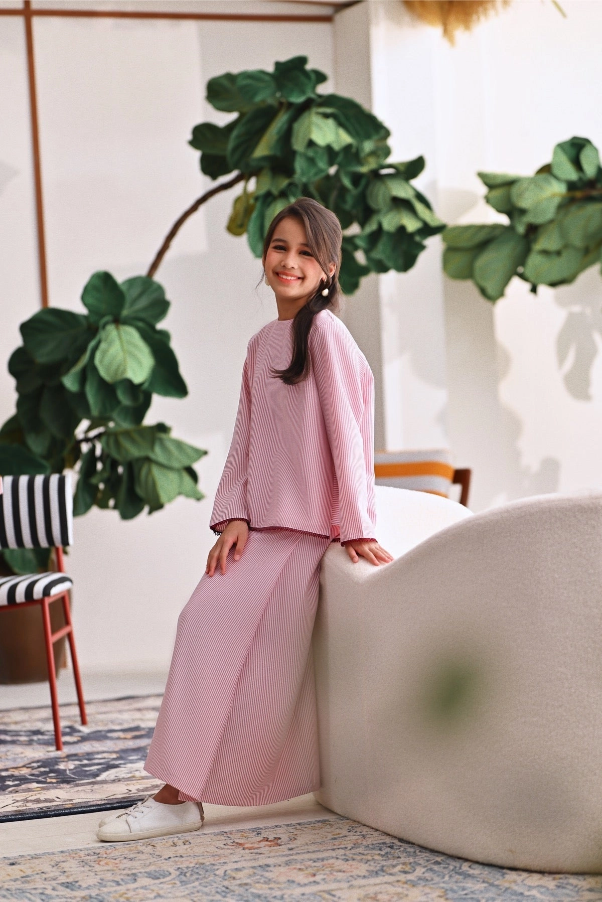 The Akari Folded Skirt - Maroon Stripe